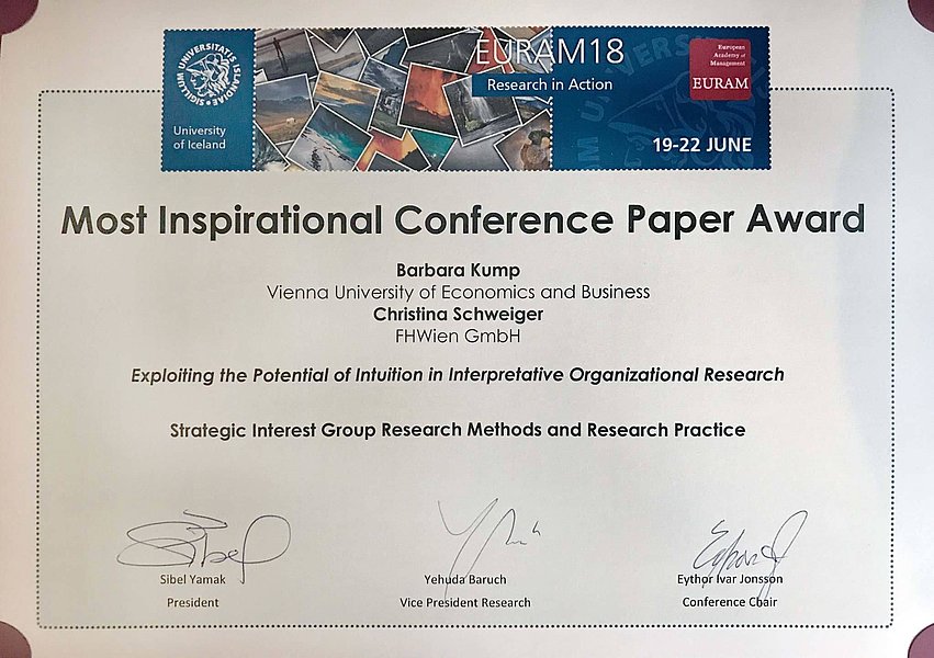 "Most Inspirational Conference Paper Award" für Christina Schweiger