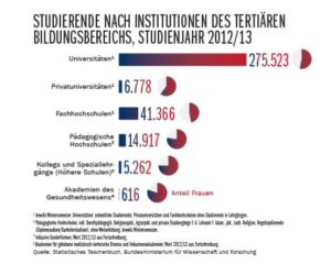 Studierende nach Institutionen des tertiären Bildungsbereichs, Studienjahr 2012/13